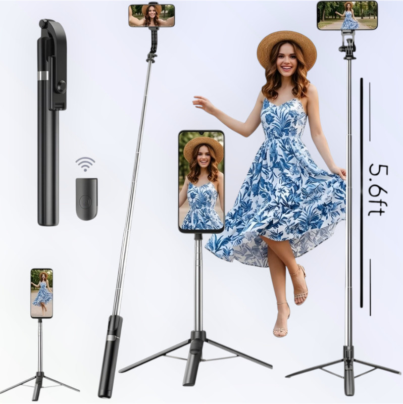 URBANHUDA Affordable Selfie Stick Portable Tripod Bluetooth Remote Best Price_ZK Bluetooth Selfie Stick(Black, Remote Included)