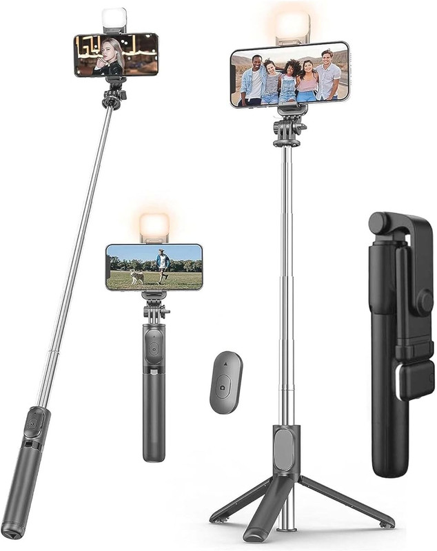 CHG Selfie Stick Tripod Stand, 3 in 1 Multifunctional Design, Rechargable Tripod, Tripod Kit, Tripod Ball Head(Black, Supports Up to 400 g)