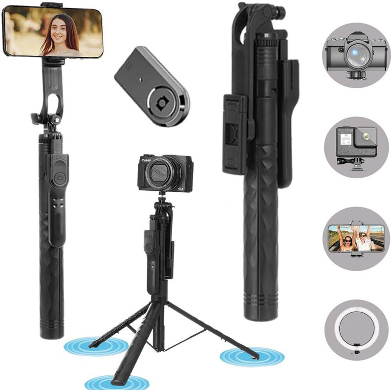 Soopii 69 inch Long Selfie Stick with 360° Rotating Tripod Stand, Aluminum MultiFunctional Bluetooth Tripod stand for smartphone, GoPro, Action Cameras, Perfect for Vlogging, Travel & Video Bluetooth Selfie Stick(Black, Remote Included)