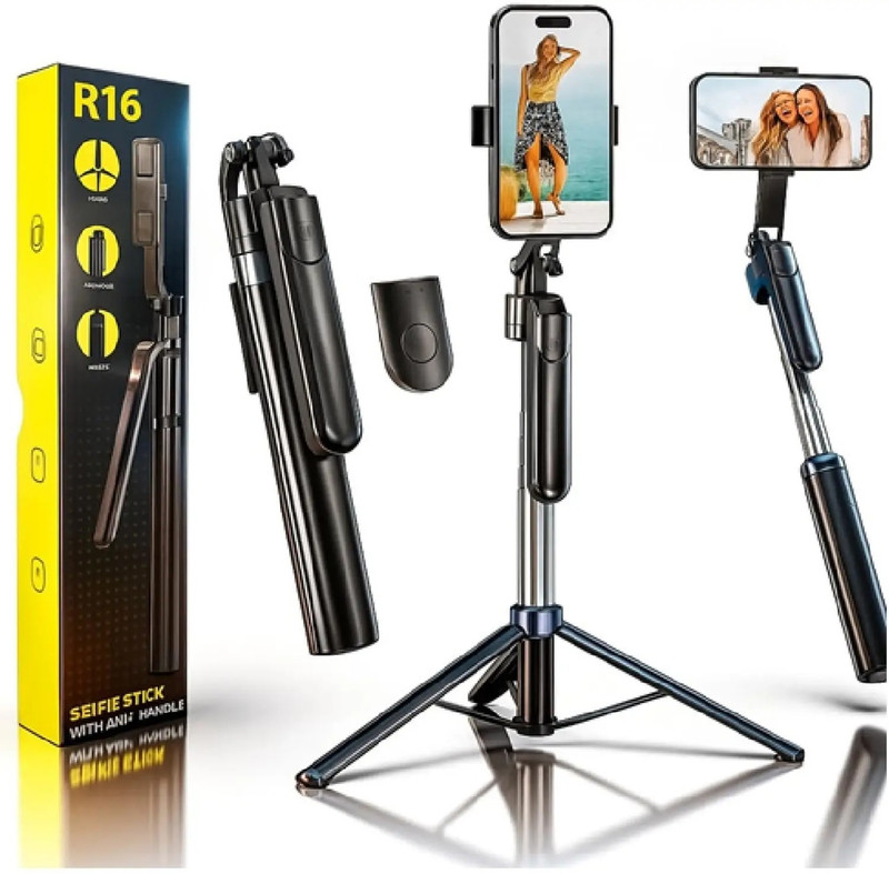 FITRIC R16 1.7m Extendable Bluetooth Selfie Stick Tripod with Remote, 360° Rotation, Portable Stand for Reels, Vlogging & Video Calls Bluetooth Selfie Stick(Black, Remote Included)