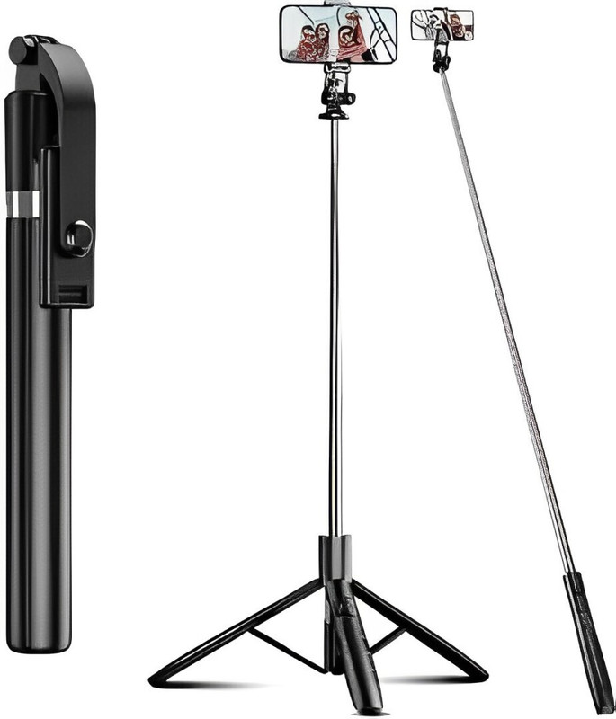 MAK R1-L 360° Rotational Head, Hidden Tripod Stand Photography Bluetooth Selfie Stick(Upto 67 Inch Extendable Alluminium Rod, Black, Remote Included)