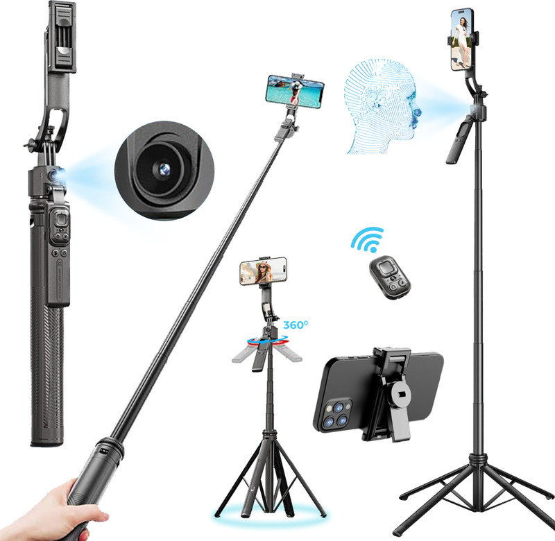 Kratos AI Selfie Stick with 360� Auto Tracking | 68-Inch | Bluetooth Remote Bluetooth Selfie Stick(Black, Remote Included)