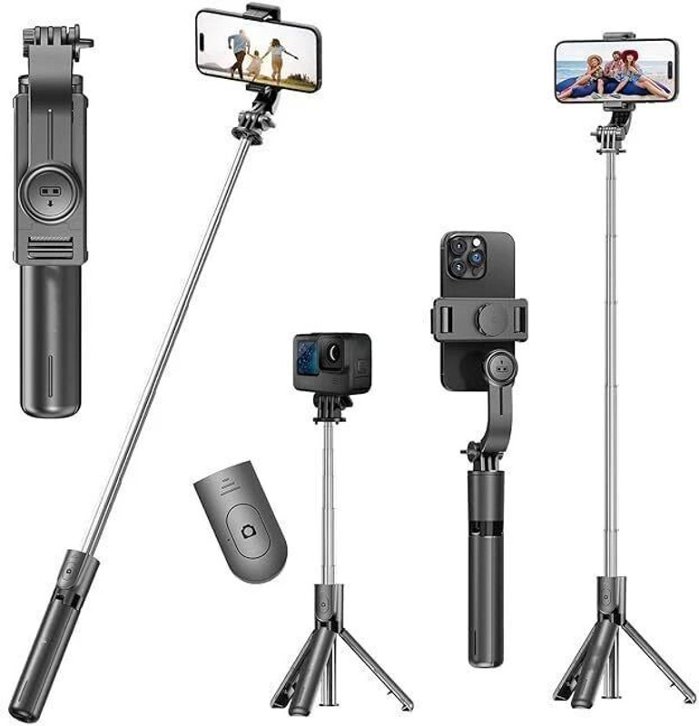 Mobibucket Portable Selfie Stick Tripod with Attached Flash Light and Bluetooth Remote Bluetooth Selfie Stick(Black, Remote Included)