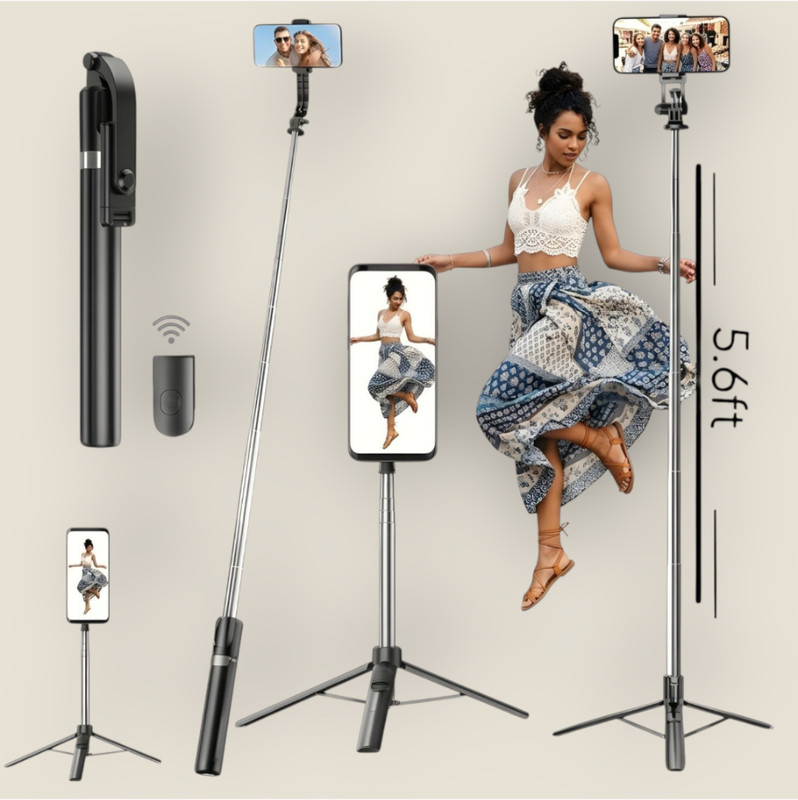 HouseOfCommon Monopod Selfie Stick Extendable Tripod Detachable Remote for Camera_VT Bluetooth Selfie Stick(Black, Remote Included)