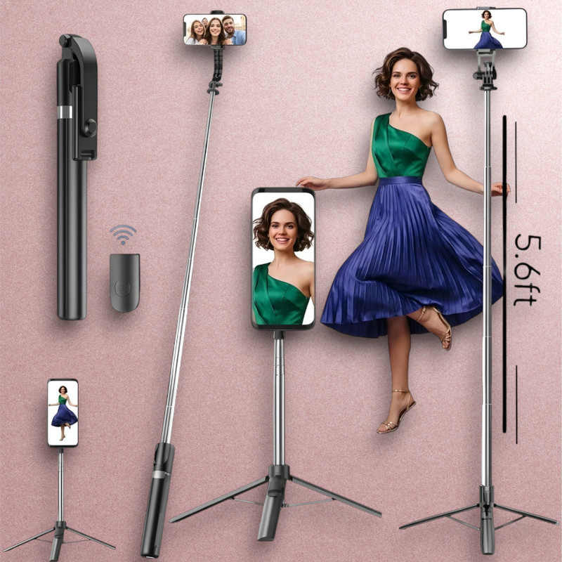 AIZINA 170cm Live Streaming Selfie Stick Foldable Tripod with Remote Control_HA Bluetooth Selfie Stick(Black, Remote Included)