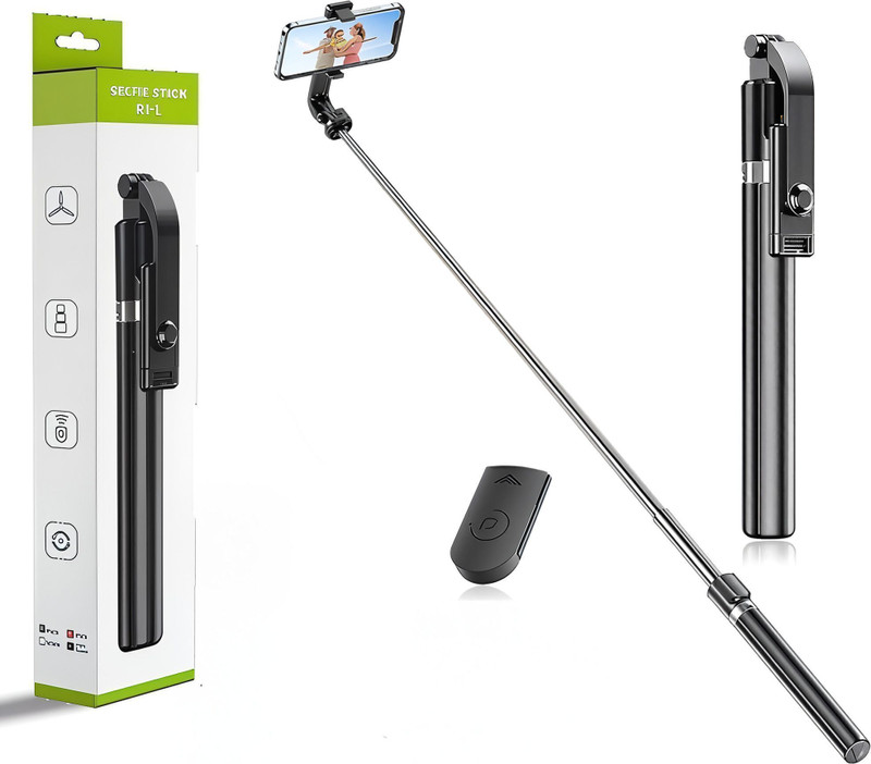 BASS BLING 5.6ft″ Bluetooth Selfie Stick with 360° Rotating Phone Holder, Aluminium Extendable Monopod for Smartphones” Bluetooth Selfie Stick(Black, Remote Included)