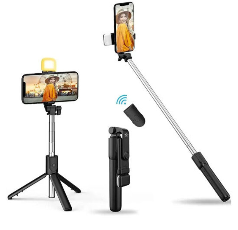 RENTOOR R1s Selfie Sticks 3-in-1 Multifunctional Selfie Stick Compatible All Phones Monopod Kit, Tripod, Tripod Ball Head, Tripod Bracket(Black, Supports Up to 400 g)
