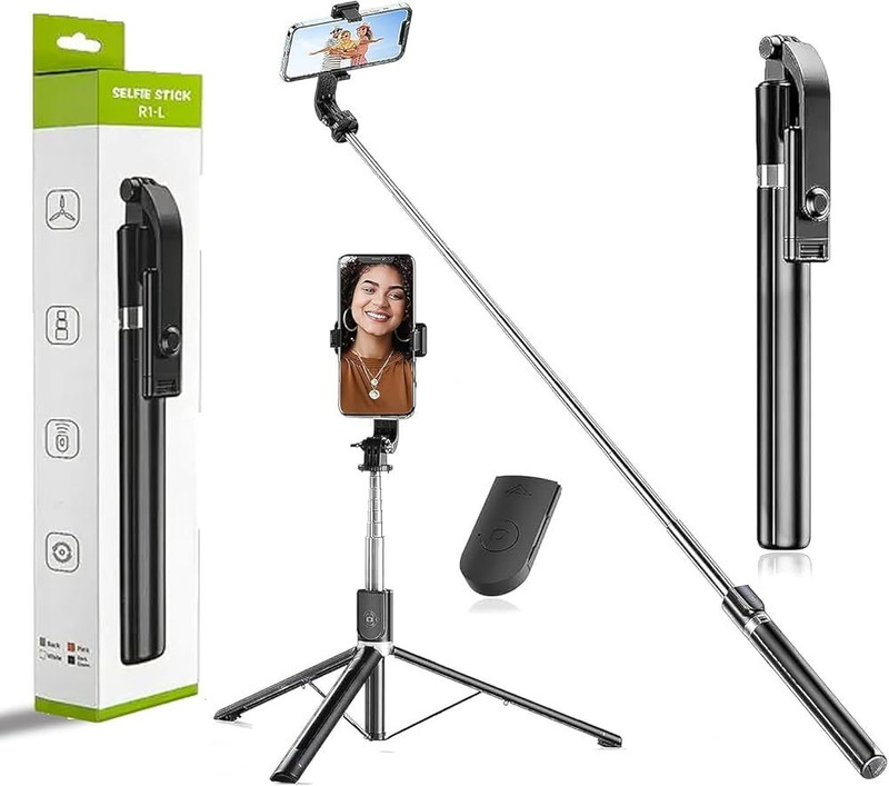 FITRIC R1L Extendable Selfie Stick Tripod with LED Light Tripod(Black, Supports Up to 1800 g)