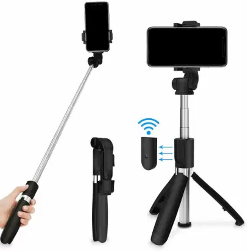 RENTOOR R1S Extendable Mobile Tripod Bluetooth Remote 3-in-1 Tripod(Black, Supports Up to 500 g)