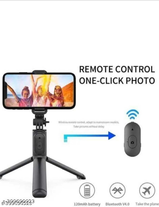 Flipkart SmartBuy R1 Bluetooth Selfie Stick with Remote, 3-in-1 Multifunctional Selfie Stick, Tripod, Monopod Stand & Mobile Stand Compatible with All Mobile Phones Bluetooth Selfie Stick(Black, Remote Included)