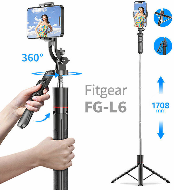 Fitgear FG-L6 Stable Selfie Stick Balanced 360°Panoramic Shooting 1708mm Extendable Tripod(Black, Supports Up to 500 g)