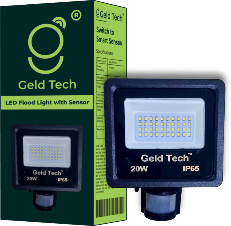 Geld Tech Outdoor Security motion sensor LED Flood light, 20W, IP65 Wired Sensor Security System