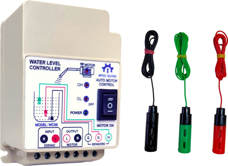 IMPTECH SOLUTIONS Water level controller WC3S , 3 SS Sensor with Single phase motor control Wired Sensor Security System