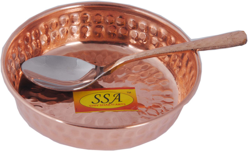Shivshakti Arts Handmade Pure Copper Hammered Design Katori Pudding Plate Bowl Bowl, Tray Serving Set(Pack of 2)