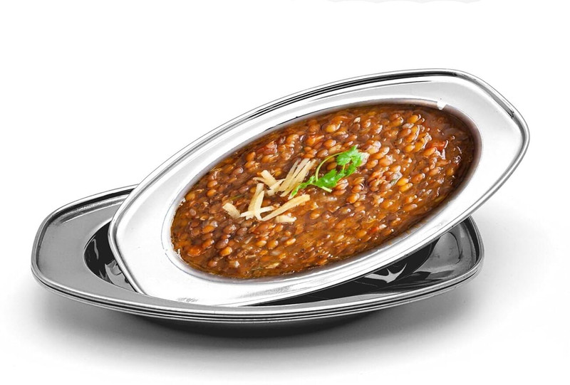 Fanqew Stainless Steel Serving Oval Plate Set - for Sabzi, Rice, Dahi, Chat (2 Pieces) Tray Serving Set(Pack of 2)