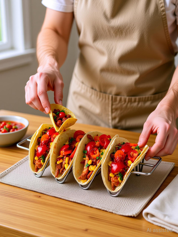 Matfa Stainless Steel Taco Shell Holder Stand Taco Tray Plates Holds 4Pcs Taco Holder Serving Set(Pack of 1)