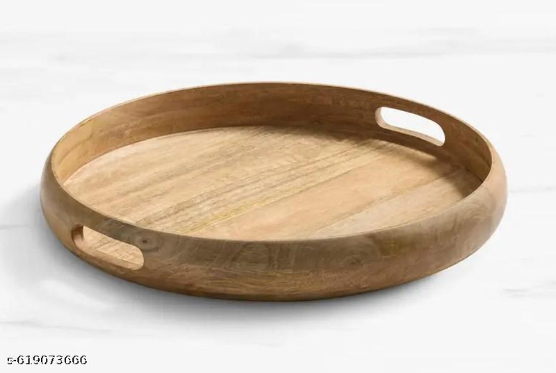 HRB Handicrafts HRB Handicrafts Round Mango Wood Serving Tray 30x6cm in Brown Tray Serving Set(Pack of 1)