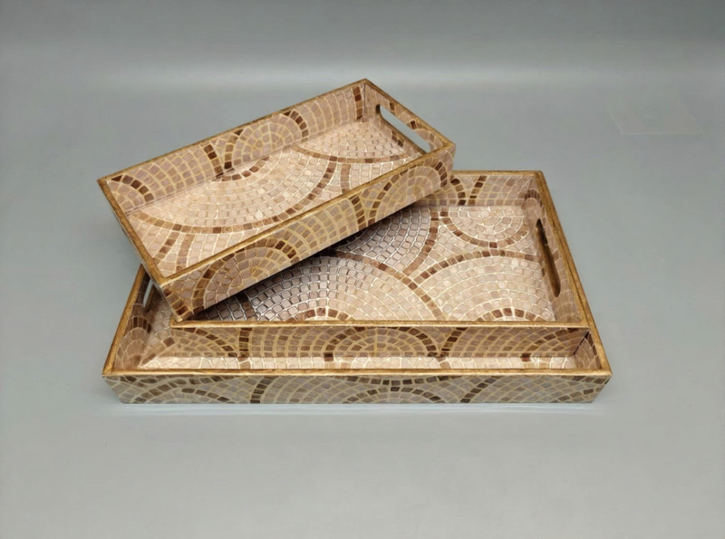 BLUEMOONEXPORTS Wooden Serving Tray | Rectangular Waterproof Enamel Coated Tray (16×10 Inch) Tray Serving Set