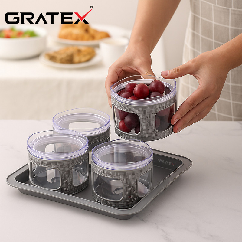 Gratex SUN SHINE ROUND 4PCS. BROWN Bowl, Tray Serving Set(Pack of 1)