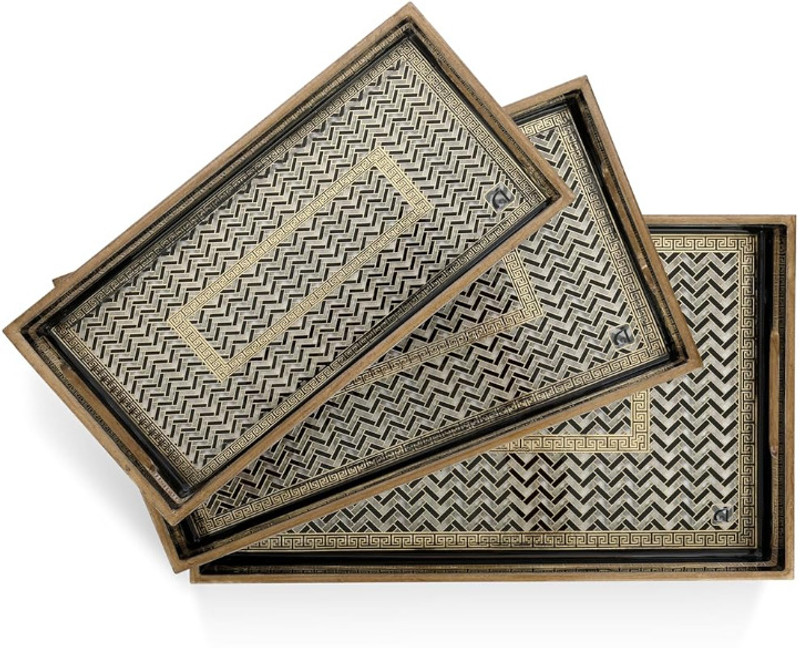 Starling Jewels Wooden Tray – Gold Engraved, Enamel Coated, Waterproof Rectangular Serving Tray Tray Serving Set(Pack of 1)