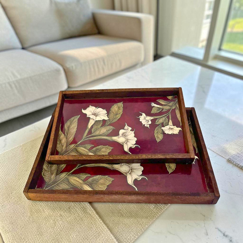 Micklyn Teak wood serving tray set Tray Serving Set(Pack of -1)