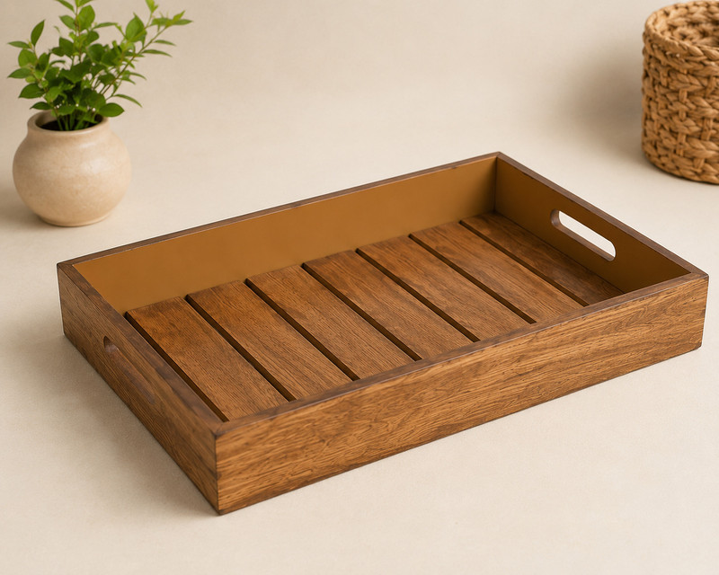 zeora Wooden Serving Tray for Kitchen & Breakfast Table with Handles 14x10 Inch Tray Serving Set(Pack of 1)