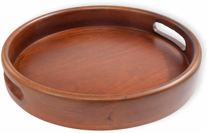 MODERNCOLLECTION Wooden Round Handcraft Serving Multipurpose Tray for Kitchen (Dark Brown, 12 Inch) Tray