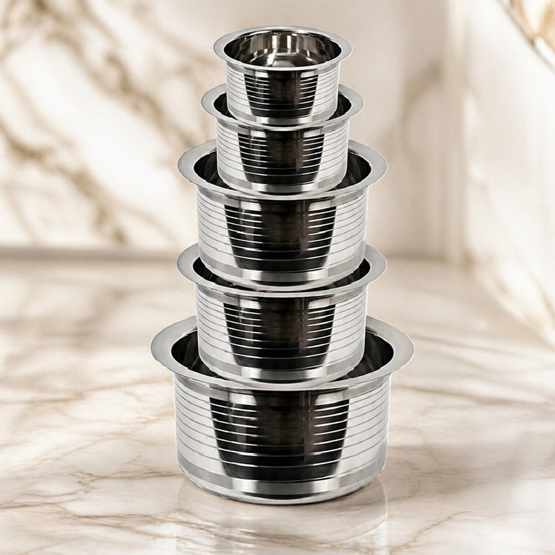 RBGIIT Stainless Steel Pateli Bhagona For Cooking Serving Tope Set Bowl Serving Set(Pack of 5)