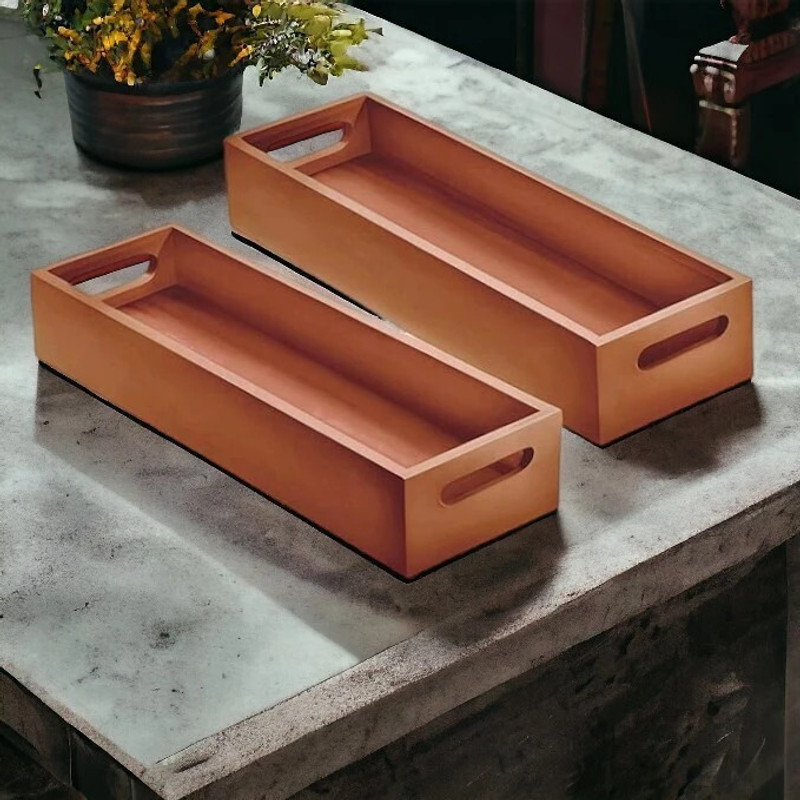SWH Wood Organizer Tray Set Of 2 Tray Serving Set(Pack of 2)