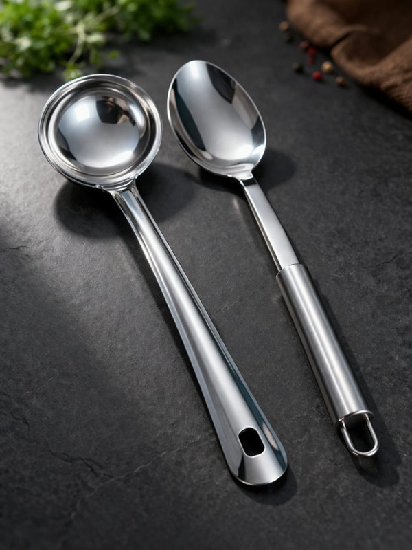 Nubes Stainless Steel Serving Spoon Set Server, Ladle or Turner Spoon Serving Set(Pack of 3)