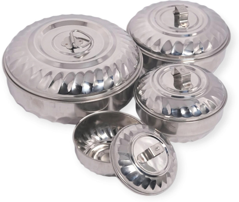 Trishav Stainless Steel Round flower Multipurpose Containers/Serving Dish/Storage Container Serving Set