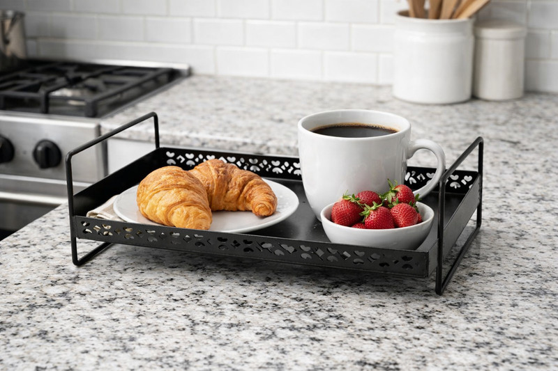 BESTQUALITY Serving Tray with Handles | Rectangular Decorative Tea & Coffee Tray for Kitchen Tray Serving Set(Pack of 1)