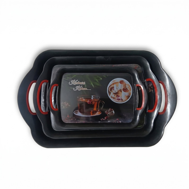 Velmora 3_PCS SET_Serving Tray with Handles for Tea Snacks Tray Serving Set(Pack of 1)