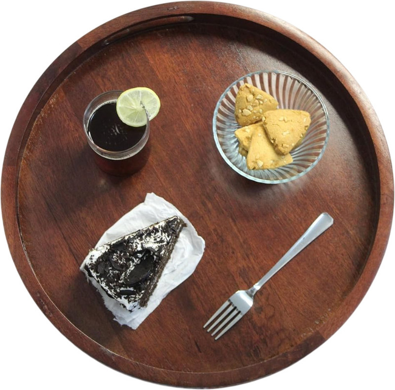 krimadh Wooden American Chips Serving Round Tray 13x13x2 Inch (Small) Tray Serving Set(Pack of 1)