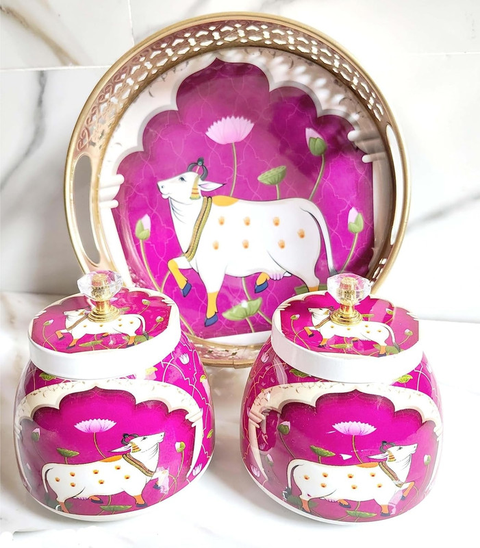 Royal Deco Art PICHWI DECORATIVE TRAY & JAR SET............ Container, Tray, Chip & Dip Tray, Dish Serving Set(Pack of 1)