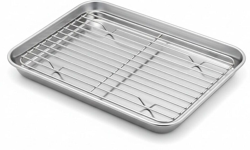 Gyanadh Stainless Steel Baking Tray with Cooling Rack Rust Free Oven Dishwasher Safe Tray Serving Set(Pack of 1)
