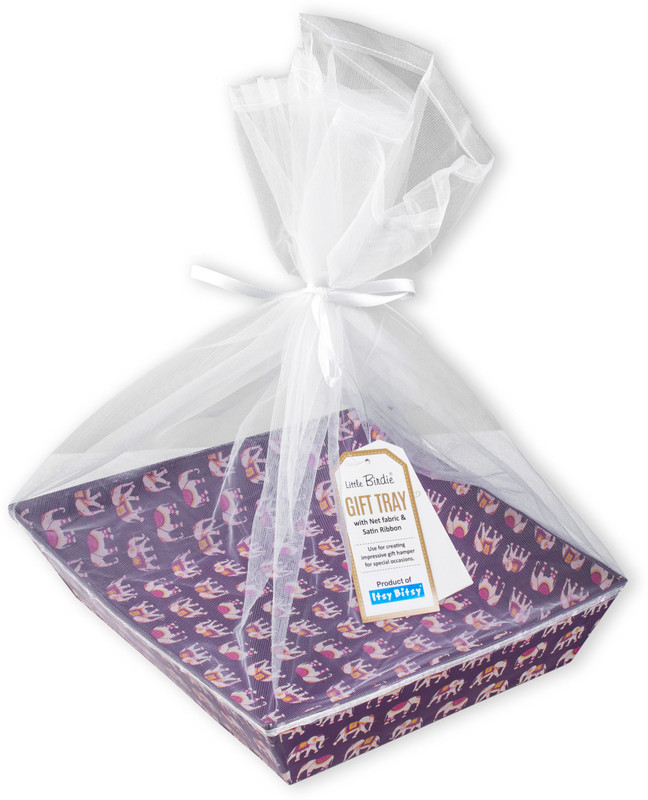 LITTLE BIRDIE Gifting Tray With Net Cover & Satin Ribbon Elephant Parade 6.2 X 8inch 1pc Tray Serving Set