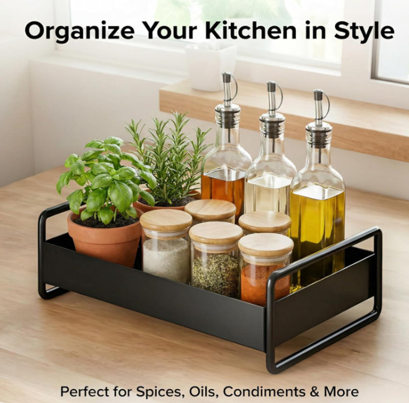 CRAFTSHOUSE Containers Kitchen Rack Iron Modern Black Metal Kitchen Organizer Serving Tray Spice,Oil,Bottle Storage Rack