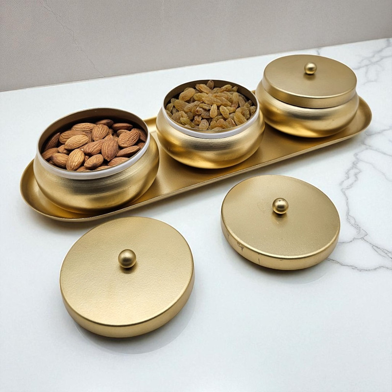 NAOE Round Snack Serving Jars with Tray, Containers for Snack Presentation Tray Serving Set(Pack of 1)