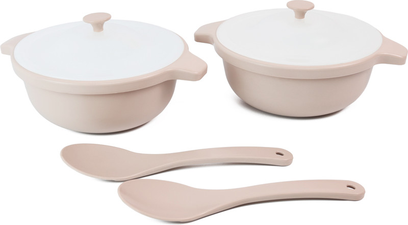 Lumiset Modular Plastic Serving Bowl Set With Lid And Spoon| Microwave & Dishwasher Safe Bowl Serving Set(Pack of 2)