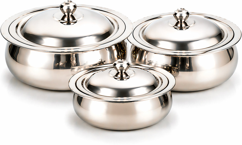 BERTOL KITCHENWARE Stainless Steel Handi Set of 4 with Lid Bowl Serving Set(Pack of 4)