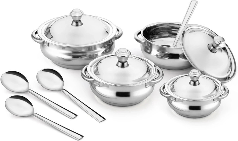 BERTOL KITCHENWARE Stainless Steel Handi Set of 4 with Lid Bowl Serving Set(Pack of 4)