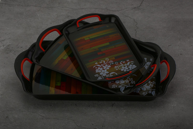 Flipkart SmartBuy Plastic Printed Rectangular Serving Tray with Handle for Serving Tea & etc. Tray Serving Set(Pack of 3)