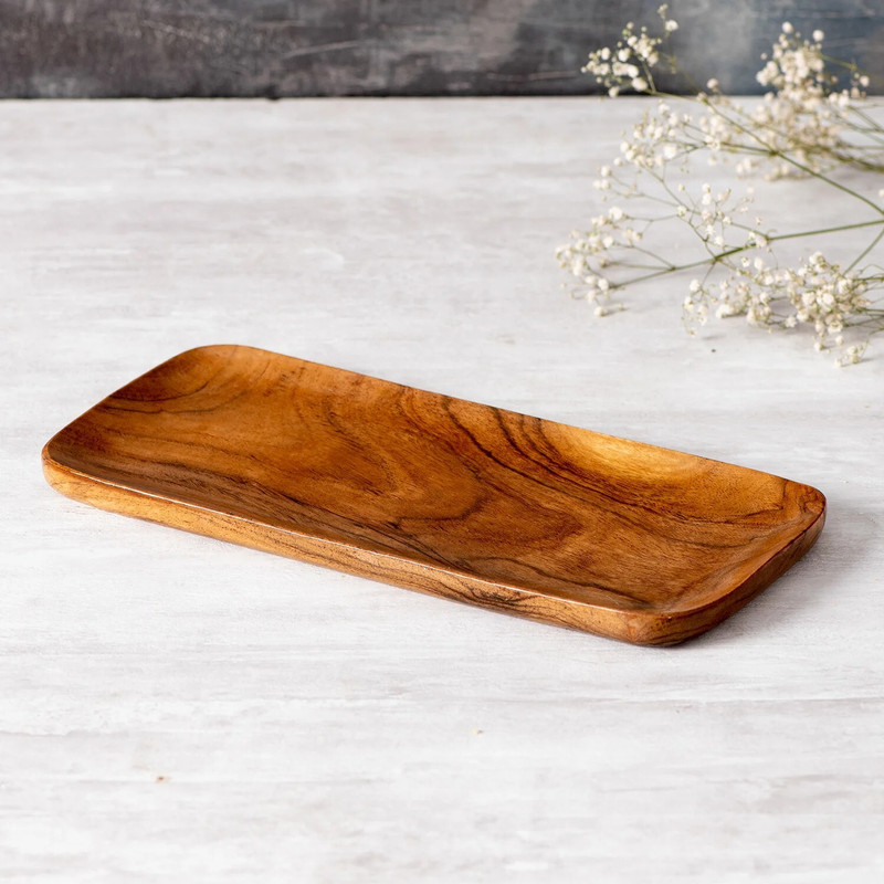 OIKIA DECOR Acacia Wooden Serving Tray for Tea, Coffee & Snacks | Food Safe Tray Serving Set(Pack of 1)