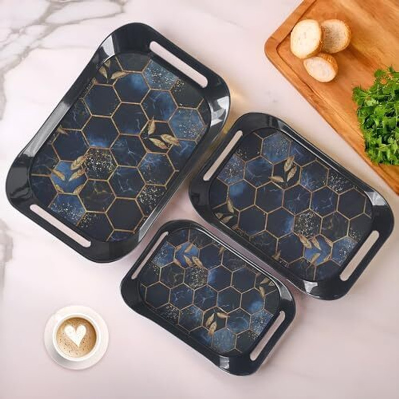 KitchNex Plastic Serving Tray Set of 3 with Handles Tray Serving Set(Pack of 3)