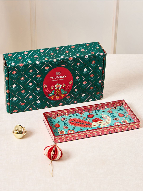 Chumbak Jaipur Gardens Kasuti Tray – Decorative Serving Tray, Lightweight & Durable Tray Serving Set(Pack of 1)