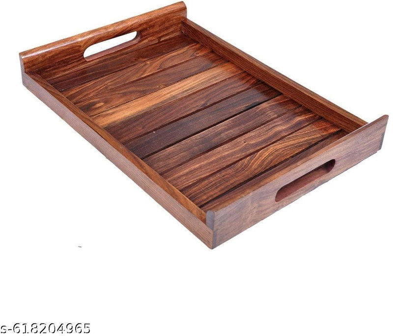 HRB Handicrafts HRB Handicrafts Rectangular Sheesham Wood Serving Tray with Handles Tray Serving Set(Pack of 1)