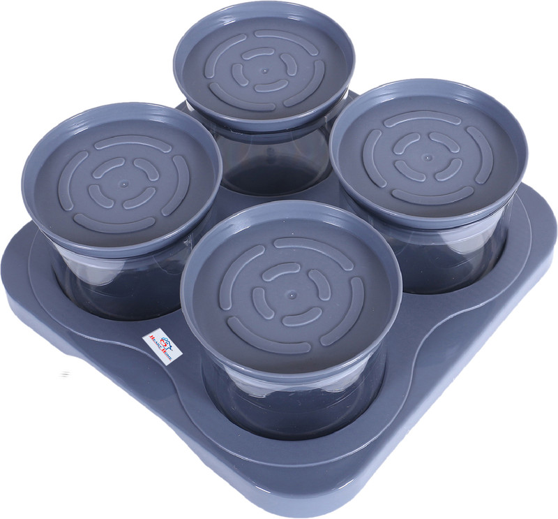 Heart Home 4 Containers & Tray Set|Unbreakable Plastic Serving Tray|350 ml (Gray) Container Serving Set(Pack of 1)