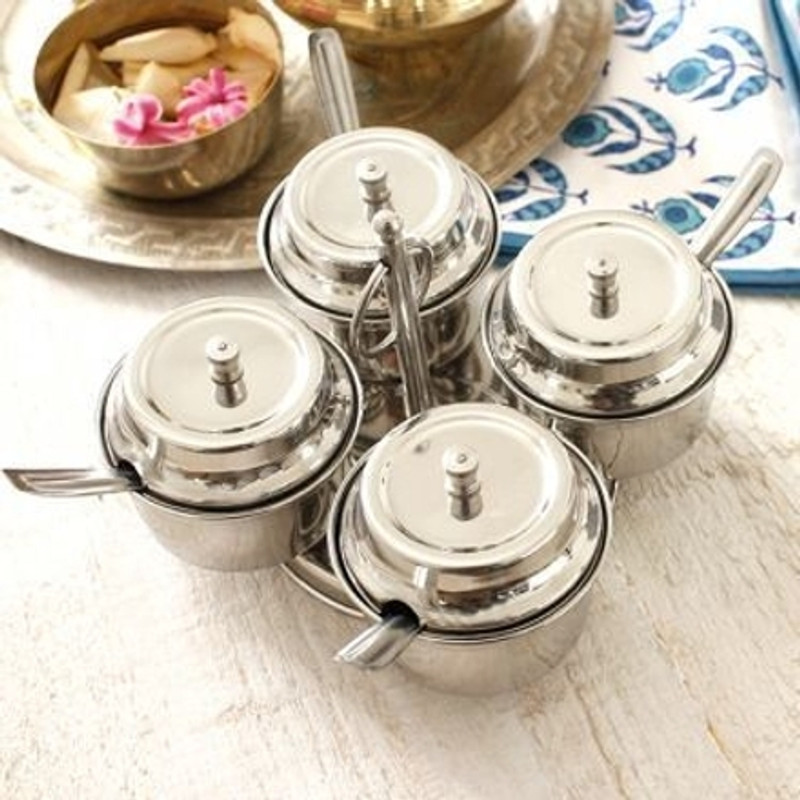 Hospitality Paulsons Stainless Steel Pickle Jar/Pot Set 4 IN 1 For Home/Restourant Container Serving Set(Pack of 1)