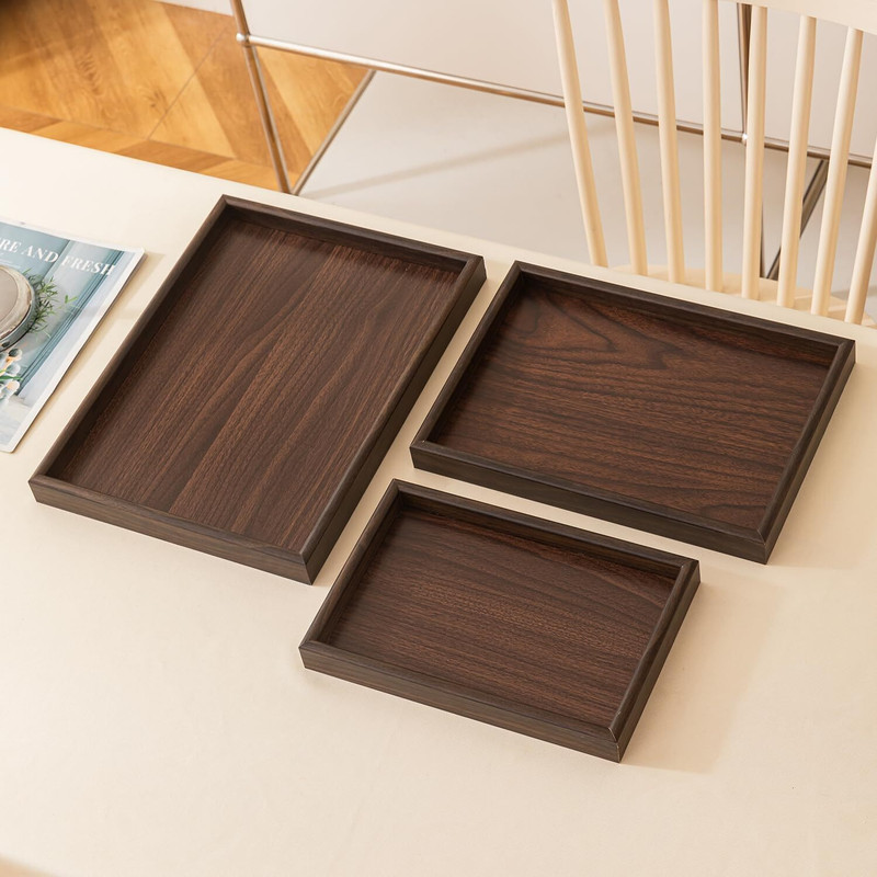 HOKiPO Engineered Wood MDF Serving Trays, Small + Medium + Large (AR5775), Tray Serving Set(Pack of 3)